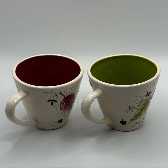 Two Starbucks 2007 Ceramic Falling Leaves Mugs Red and Green 8 oz - Picture 4 of 15